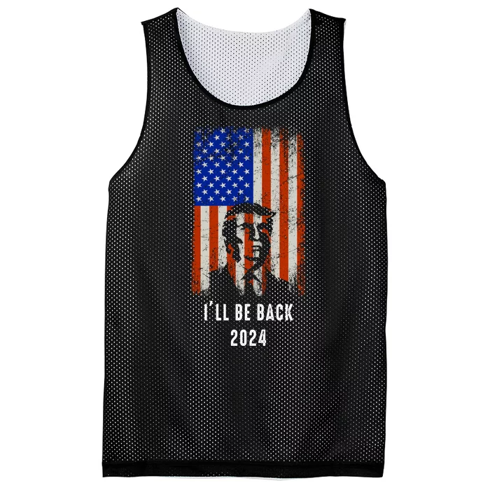 Donald Trump I'll Be Back Trump 2024 Vintage Flag Mesh Reversible Basketball Jersey Tank