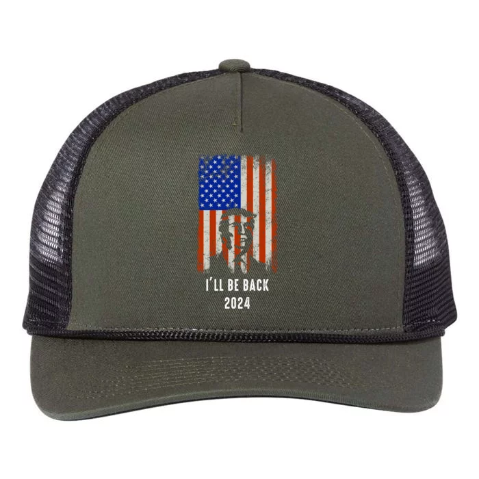 Donald Trump I'll Be Back Trump 2024 Vintage Flag Retro Rope Trucker Hat Cap