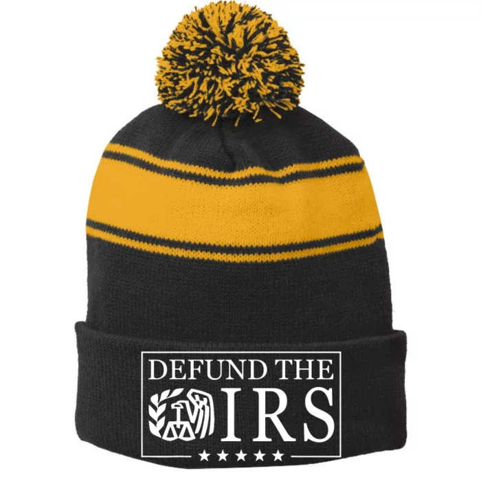 Defund The Irs Stripe Pom Pom Beanie