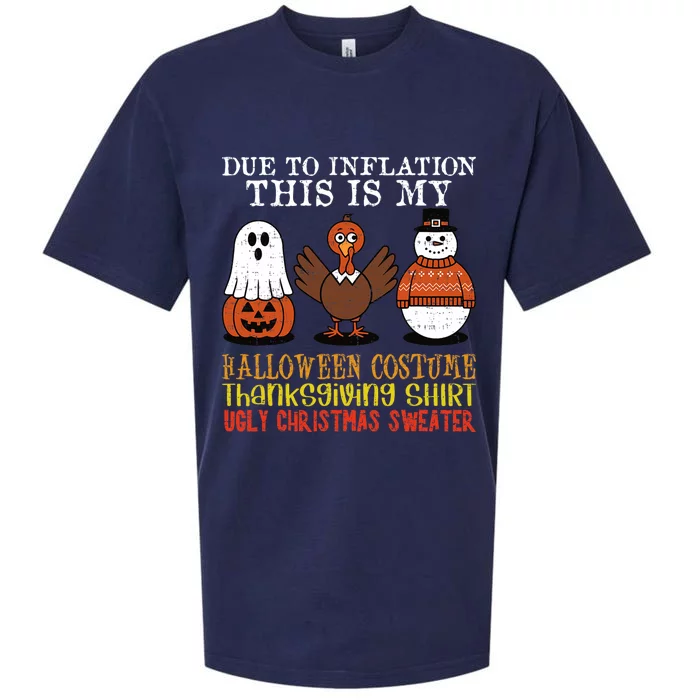 Due To Inflation This Is My Halloween Thanksgiving Christmas Sueded Cloud Jersey T-Shirt