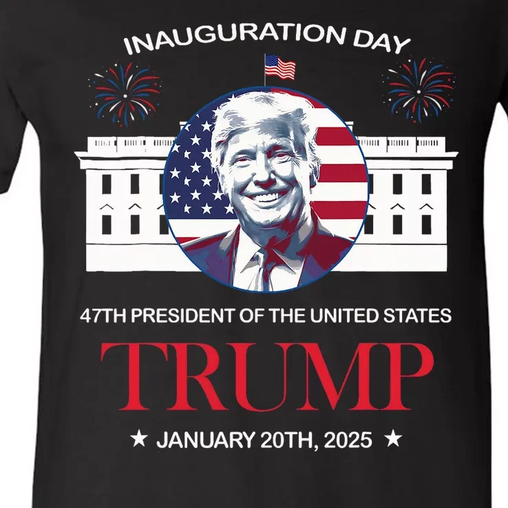 Donald Trump Inauguration Day 2025 47th President 47 Us Flag V-Neck T-Shirt