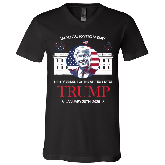 Donald Trump Inauguration Day 2025 47th President 47 Us Flag V-Neck T-Shirt