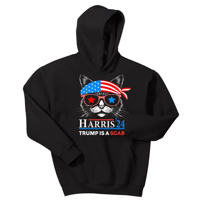 Donald Trump Is A Scab Vote Harris Valz Cat Lady Kids Hoodie