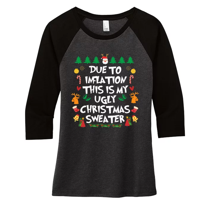 DUE TO INFLATION Ugly Christmas Pajama Funny Women's Tri-Blend 3/4-Sleeve Raglan Shirt