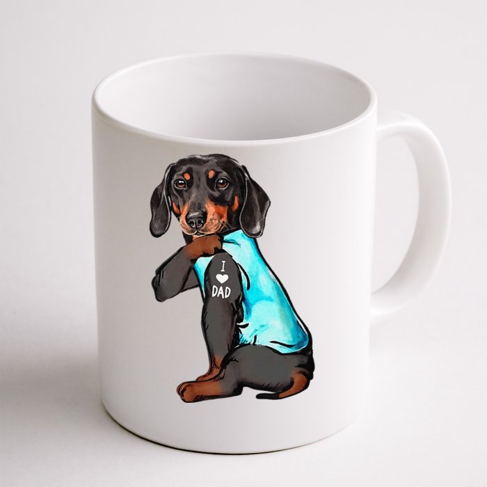 Dachshund Tattoo I Love Dad Funny Dog Dachshund Fathers Day Front & Back Coffee Mug