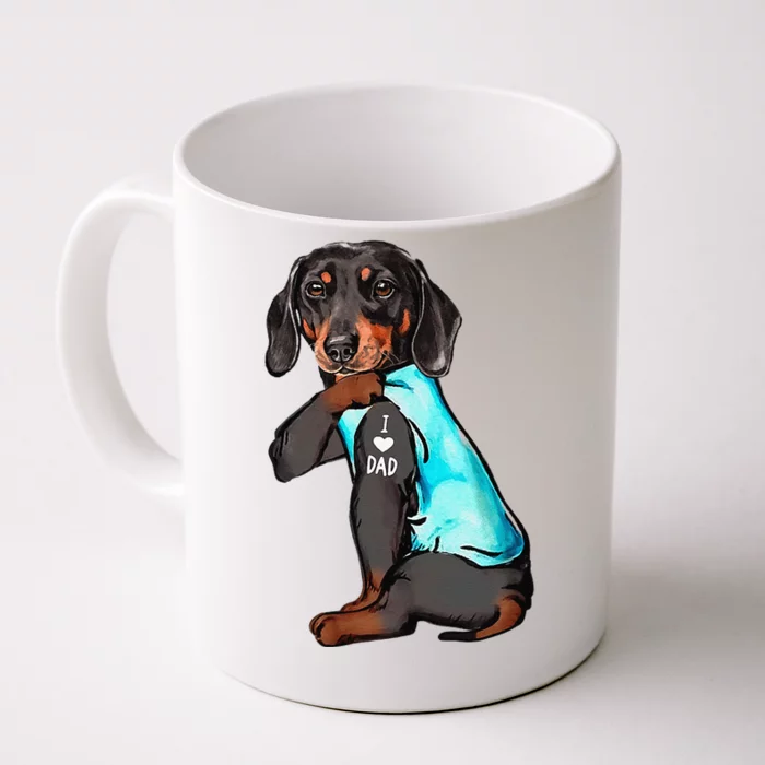 Dachshund Tattoo I Love Dad Funny Dog Dachshund Fathers Day Front & Back Coffee Mug