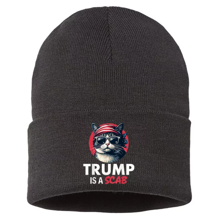 Donald Trump Is A Scab Vote Harris Walz Cat Lady Sustainable Knit Beanie