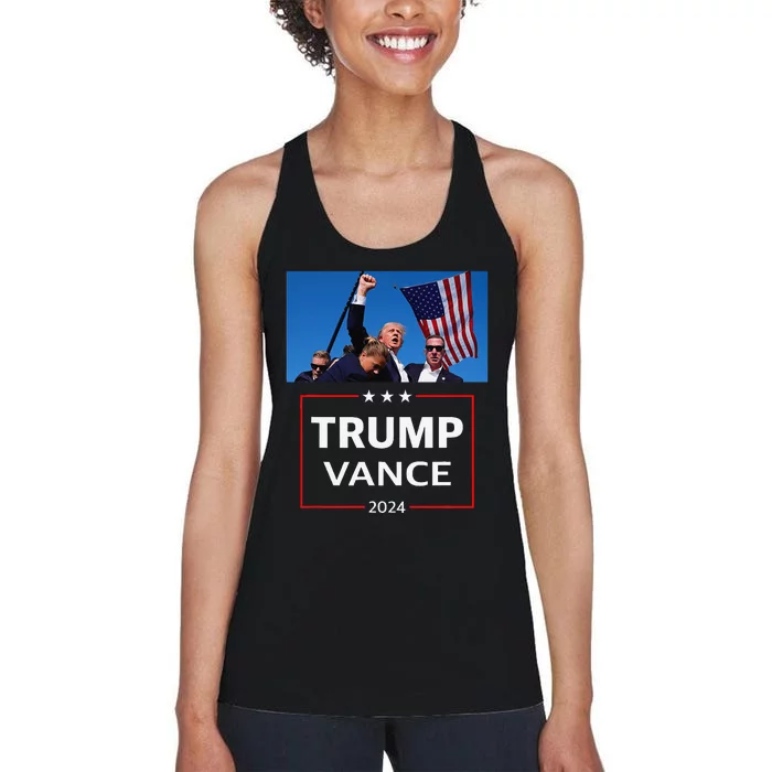 Donald Trump J.D. Vance 2024 Election Rally Campaign Event Women's Racerback Tank