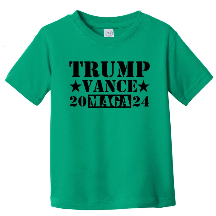 Donald Trump Jd Vance 2024 Maga Army Stamp Black Logo Toddler T-Shirt