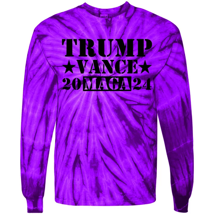 Donald Trump Jd Vance 2024 Maga Army Stamp Black Logo Tie-Dye Long Sleeve Shirt