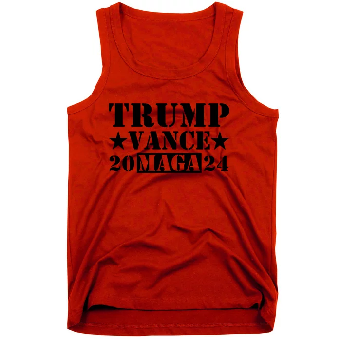 Donald Trump Jd Vance 2024 Maga Army Stamp Black Logo Tank Top