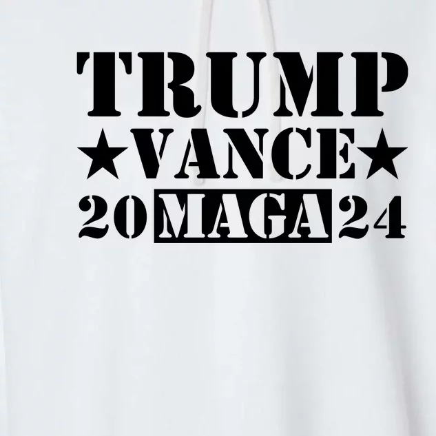 Donald Trump Jd Vance 2024 Maga Army Stamp Black Logo Garment-Dyed Fleece Hoodie