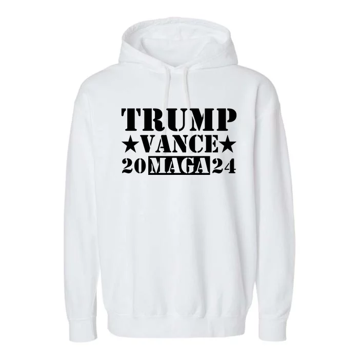 Donald Trump Jd Vance 2024 Maga Army Stamp Black Logo Garment-Dyed Fleece Hoodie