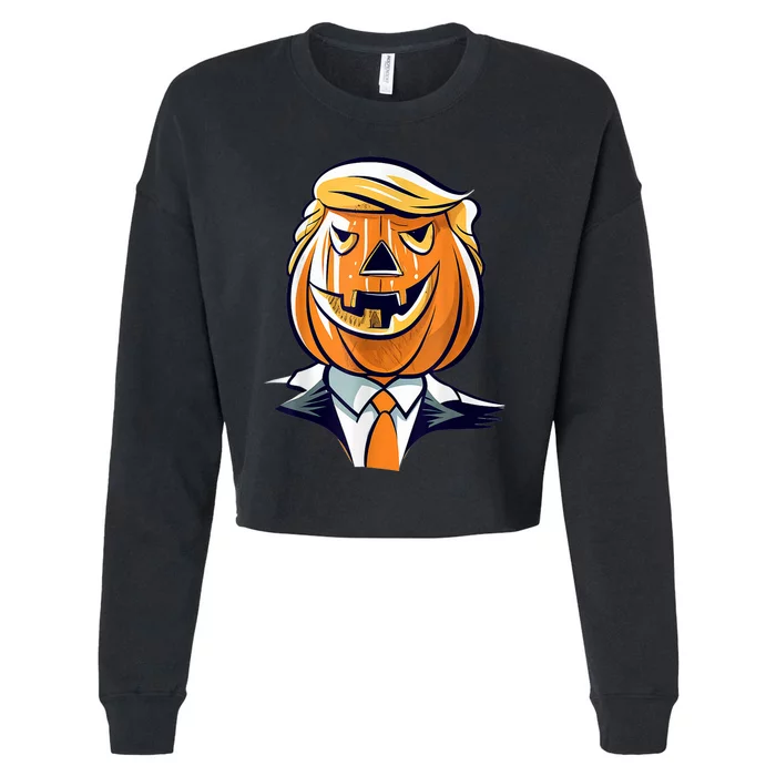 Donald Trumpkin JackOLantern Pumpkin Halloween Trump Cropped Pullover Crew