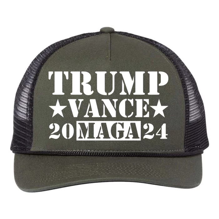 Donald Trump Jd Vance 2024 Maga Army Stamp Retro Rope Trucker Hat Cap