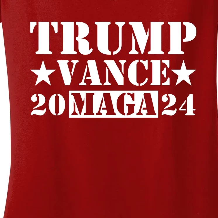 Donald Trump Jd Vance 2024 Maga Army Stamp Women's V-Neck T-Shirt