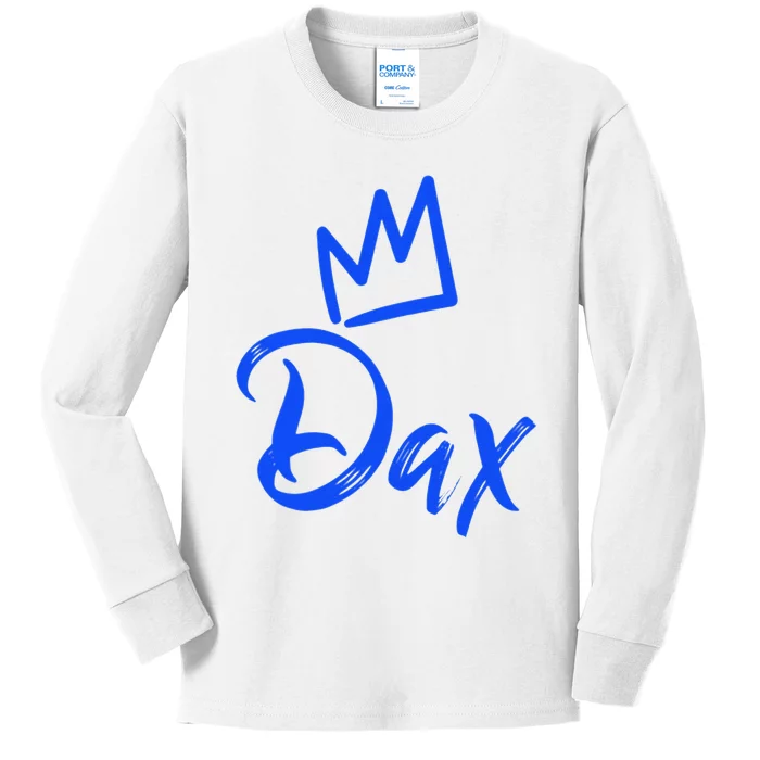 Dax The King Blue Crown & Name Kids Long Sleeve Shirt