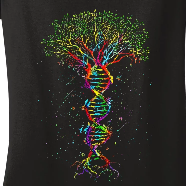 Dna Tree Life Genetics Biologist Science Earth Day Women's V-Neck T-Shirt