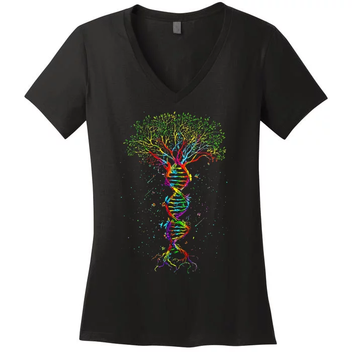 Dna Tree Life Genetics Biologist Science Earth Day Women's V-Neck T-Shirt