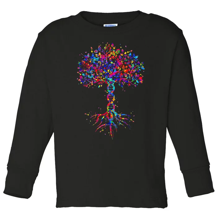 DNA Tree Life Watercolor Genetic Biologist Science Earth Day Toddler Long Sleeve Shirt