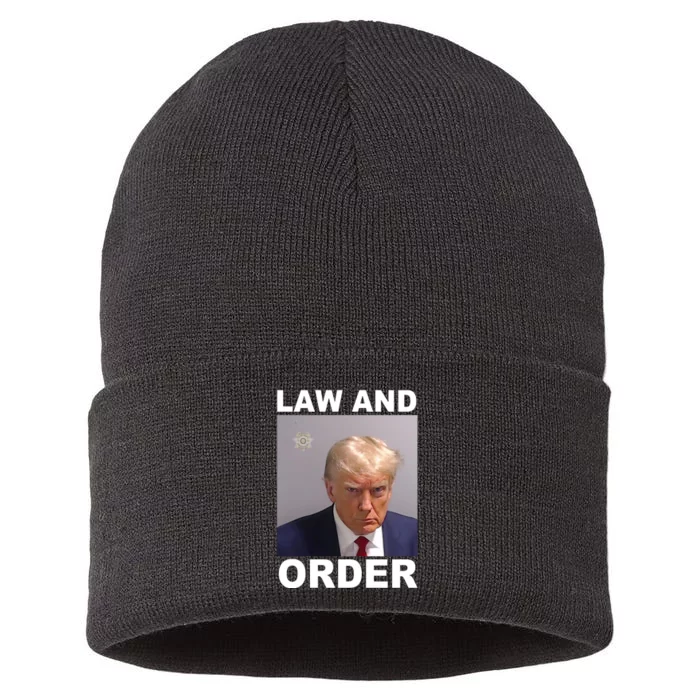 Donald Trump Law And Order Mugshot Sustainable Knit Beanie