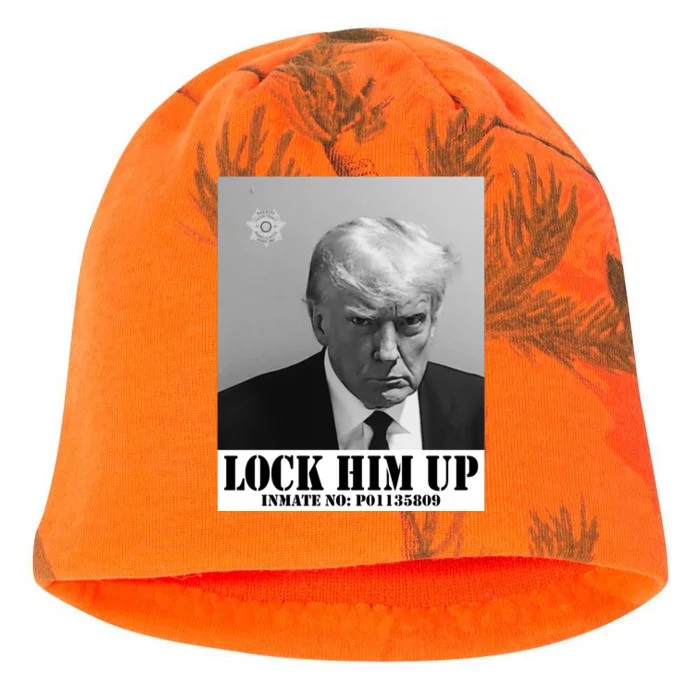 Donald Trump Lock Him Up Inmate Mugshot Kati - Camo Knit Beanie