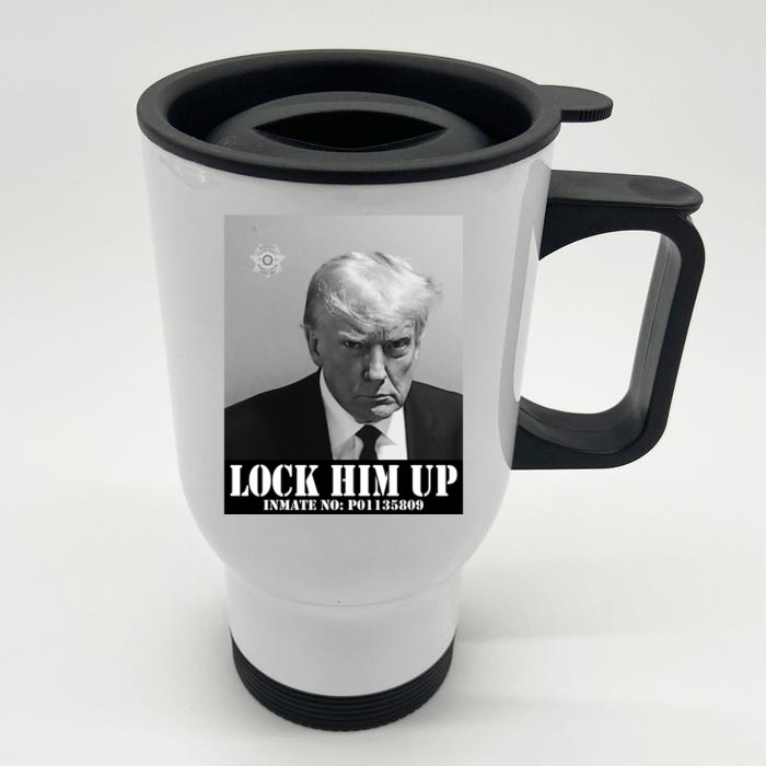 Donald Trump Lock Him Up Inmate Mugshot Front & Back Stainless Steel Travel Mug