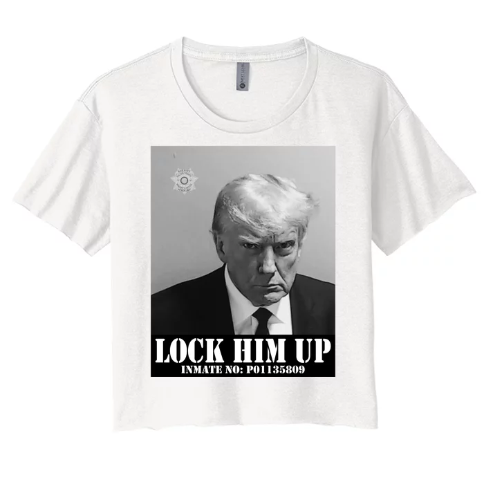 Donald Trump Lock Him Up Inmate Mugshot Women's Crop Top Tee