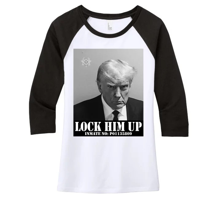 Donald Trump Lock Him Up Inmate Mugshot Women's Tri-Blend 3/4-Sleeve Raglan Shirt