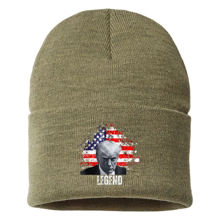 Donald Trump Legend Mug Shot Sustainable Knit Beanie