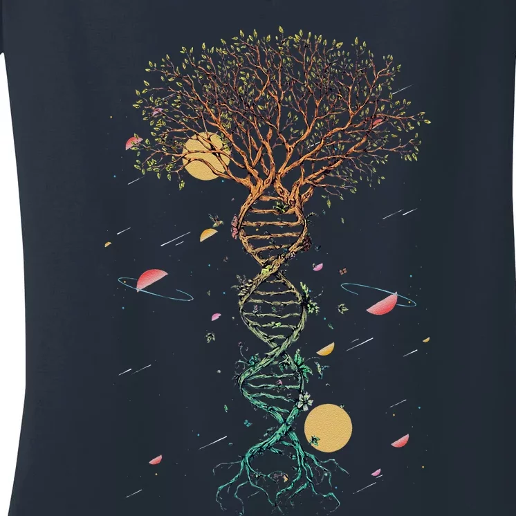 DNA Tree Life Biology Environment Science Genetics Earth Day Women's V-Neck T-Shirt