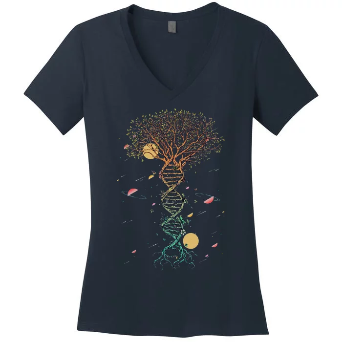 DNA Tree Life Biology Environment Science Genetics Earth Day Women's V-Neck T-Shirt