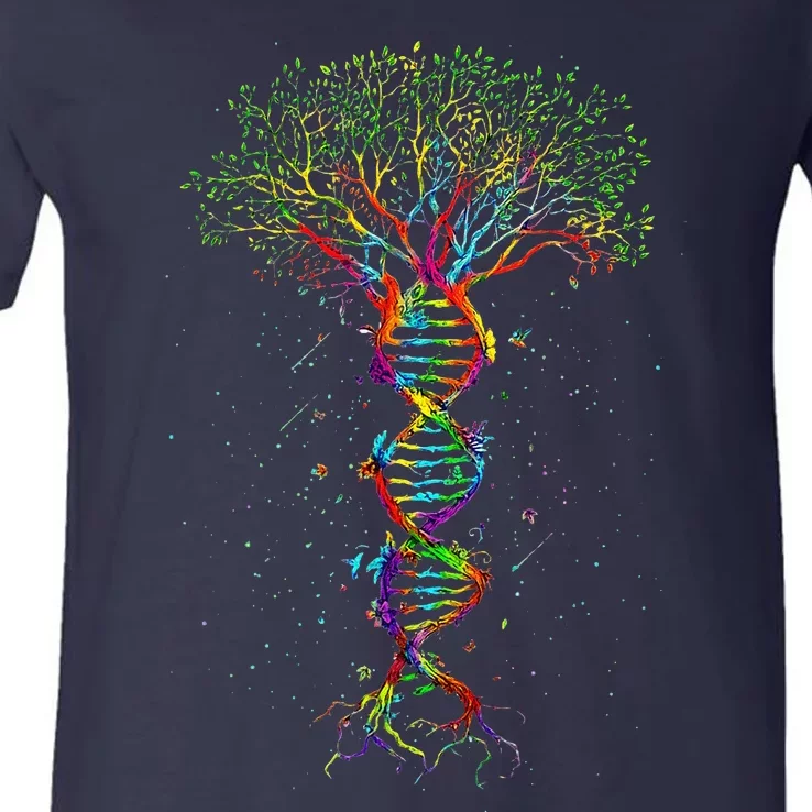 DNA Tree Life Genetics Biologist Science Earth Day Gift V-Neck T-Shirt