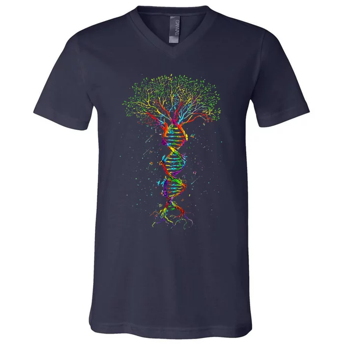 DNA Tree Life Genetics Biologist Science Earth Day Gift V-Neck T-Shirt