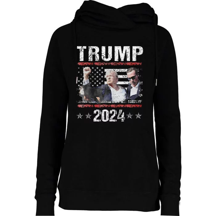 Donald Trump 2024 Take America Back Election (On Back) Womens Funnel Neck Pullover Hood