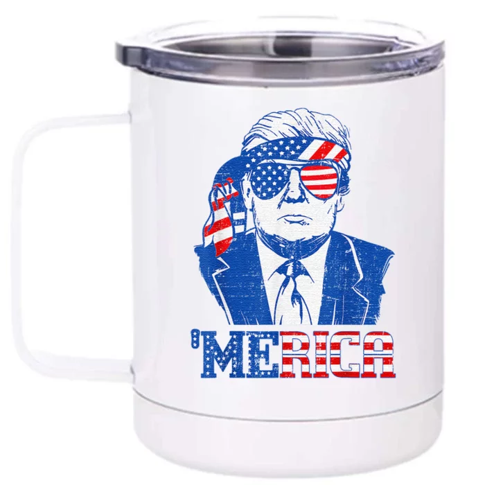 Donald Trump Merica Trump Sunglass Us Flag 4th Of July Front & Back 12oz Stainless Steel Tumbler Cup