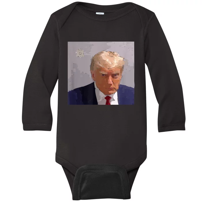 Donald Trump Mug Shot Illustration Baby Long Sleeve Bodysuit