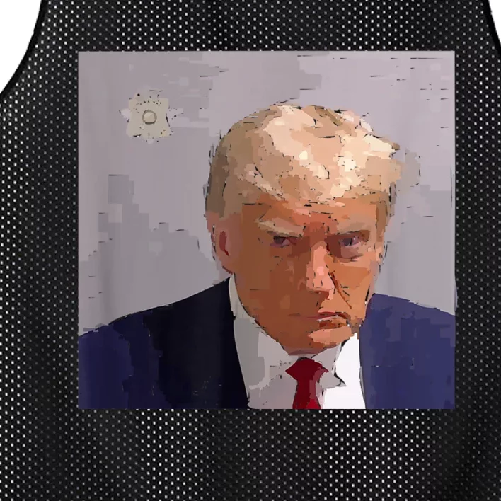 Donald Trump Mug Shot Illustration Mesh Reversible Basketball Jersey Tank