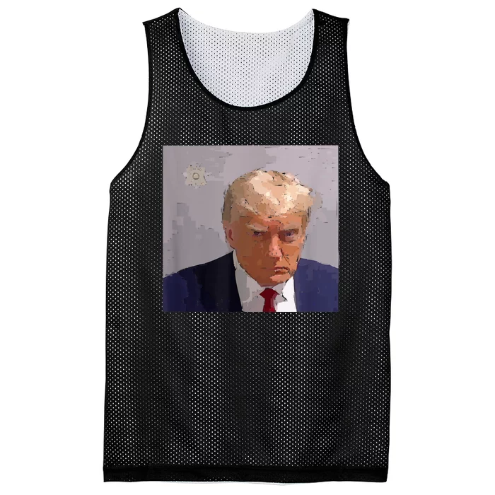 Donald Trump Mug Shot Illustration Mesh Reversible Basketball Jersey Tank