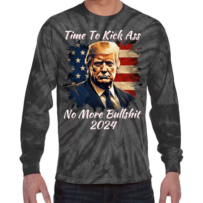 Donald Trump My President 2024 America Mug Shot Flag Tie-Dye Long Sleeve Shirt