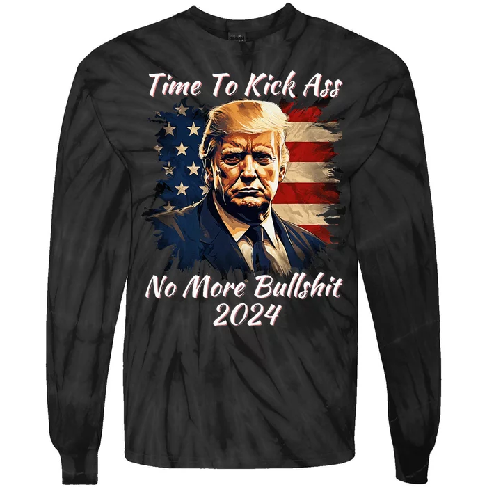 Donald Trump My President 2024 America Mug Shot Flag Tie-Dye Long Sleeve Shirt