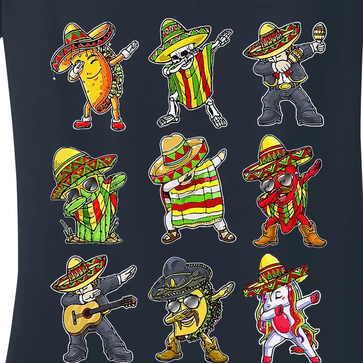 Dabbing Taco Mexican Friends Cinco De Mayo Women Women's V-Neck T-Shirt