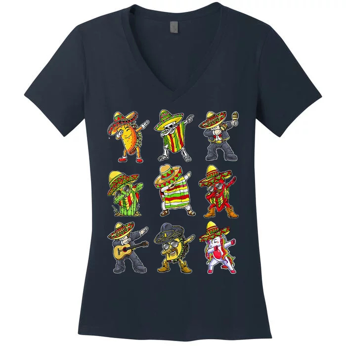 Dabbing Taco Mexican Friends Cinco De Mayo Women Women's V-Neck T-Shirt