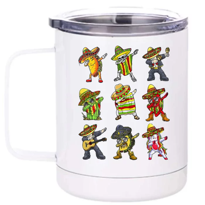 Dabbing Taco Mexican Friends Cinco De Mayo Women Front & Back 12oz Stainless Steel Tumbler Cup