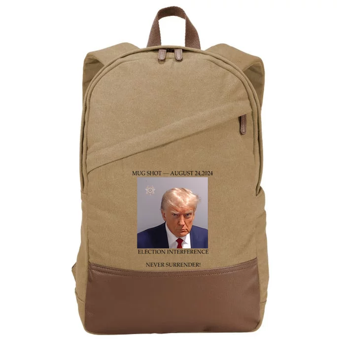 Donald Trump Mug Shot August 24 2024 Election Interference Cotton Canvas Backpack