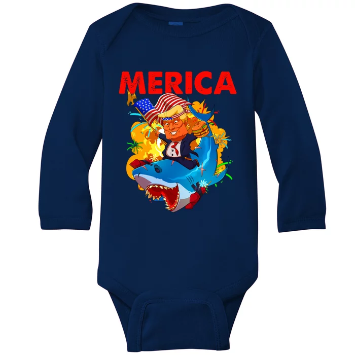 Donald Trump Merica American Flag Murica Gift Baby Long Sleeve Bodysuit