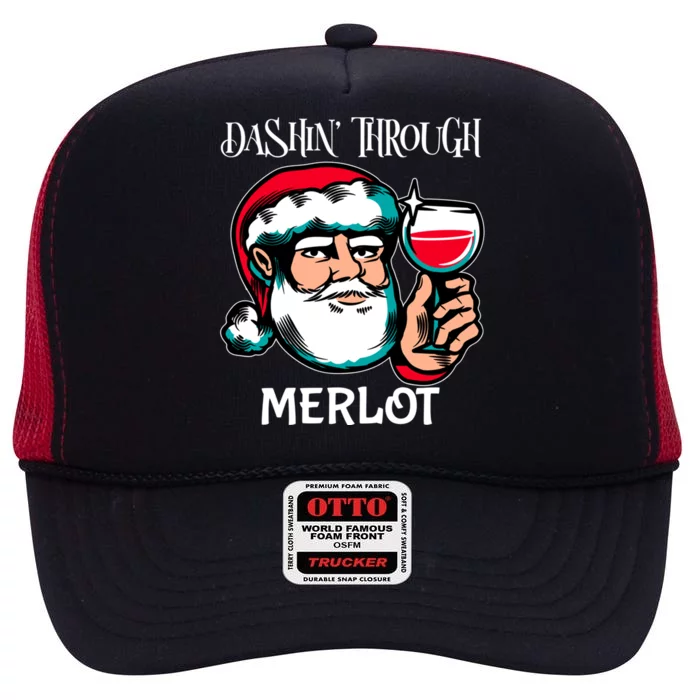 Dashin Through Merlot Christmas Santa Wine Gift High Crown Mesh Trucker Hat