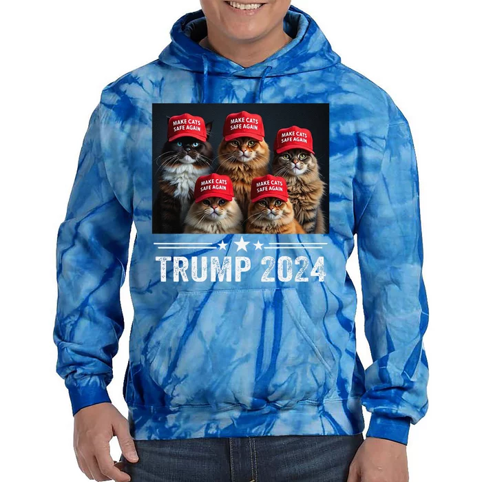 Donald Trump Make Cats Safe Again Red Hat 2024 Debate Gift Tie Dye Hoodie