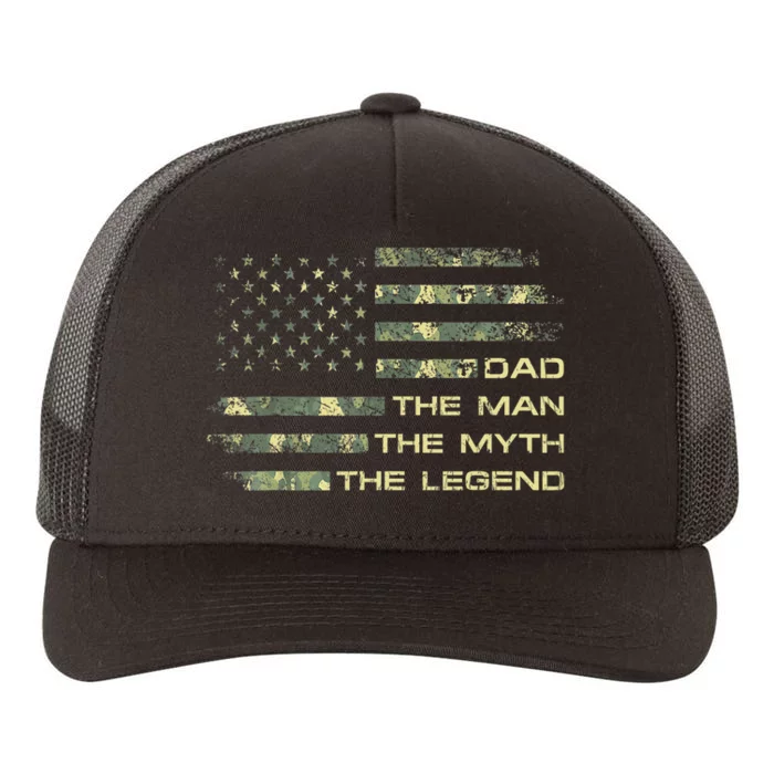 Dad The Man The Myth The Legend Fathers Day Camo US Flag Yupoong Adult 5-Panel Trucker Hat