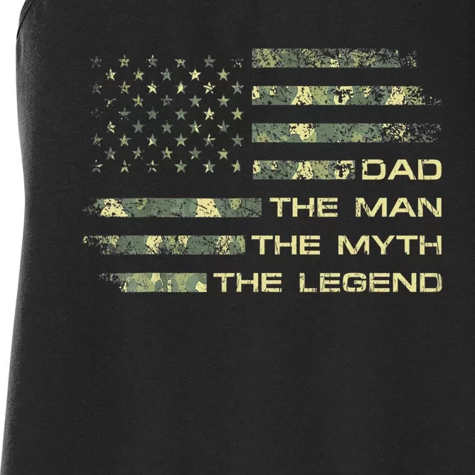 Dad The Man The Myth The Legend Fathers Day Camo US Flag Women's Racerback Tank